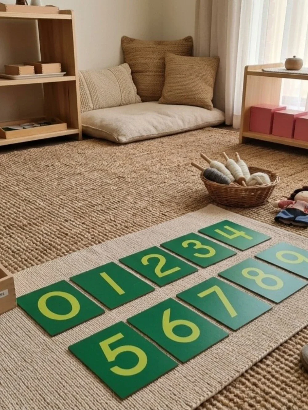 Montessori Number Cards Set - Green with Yellow Numerals (0-9)